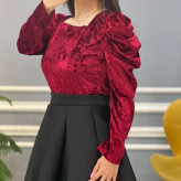 شومیز زنانه مخمل کشی آستین پفی