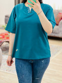تیشرت زنانه دکمه دار گلدوزی