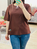 تیشرت زنانه دکمه دار گلدوزی