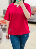 تیشرت زنانه دکمه دار گلدوزی