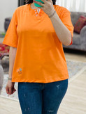 تیشرت زنانه دکمه دار گلدوزی