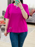 تیشرت زنانه دکمه دار گلدوزی