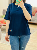 تیشرت زنانه دکمه دار گلدوزی