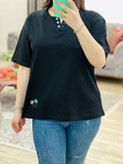 تیشرت زنانه دکمه دار گلدوزی